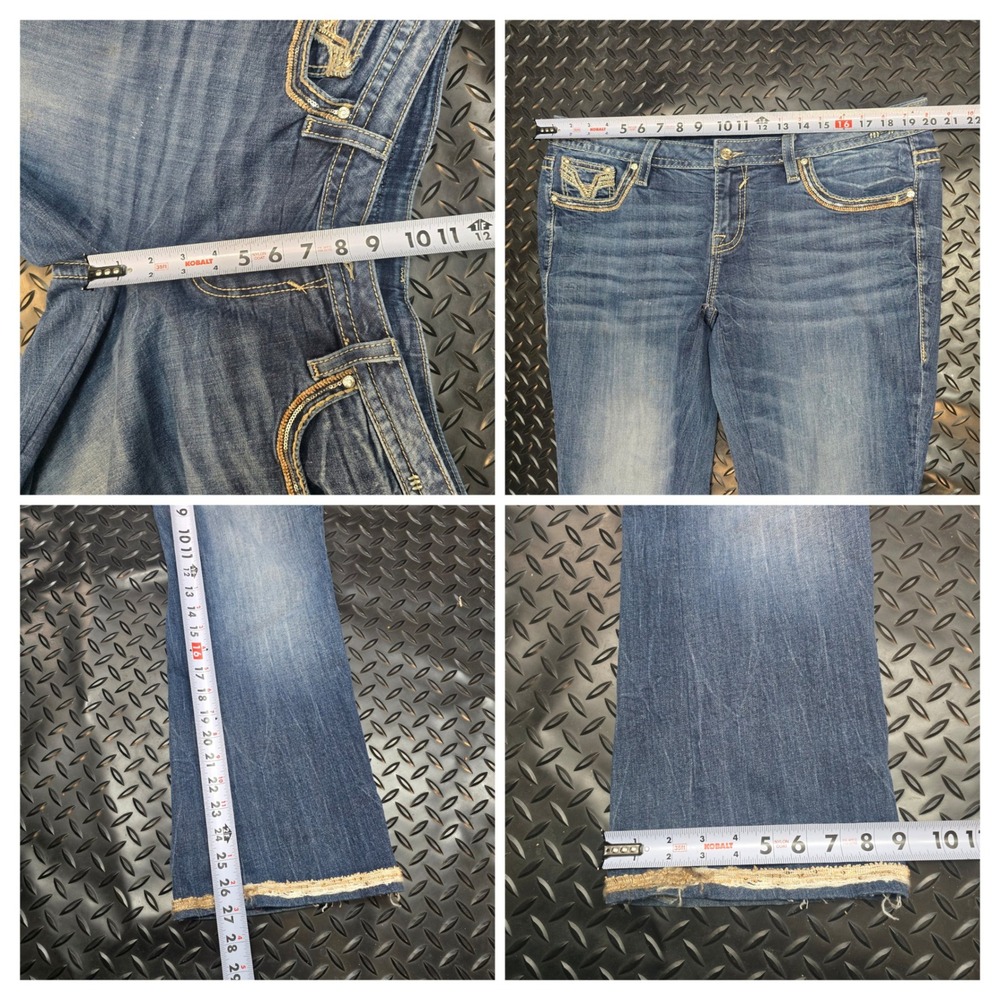 Vigoss Womens Bootcut Jeans Medium Wash Embellished Pockets Frayed Hem Size 20 - Picture 5 of 16